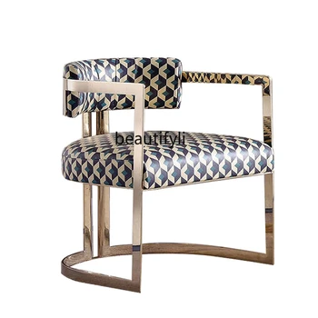 Италианско Лесно Луксозно кресло за отдих Хол Единична разтегателен Фотьойл Дизайнерски стол от неръждаема стомана Хотелски конферентен стол
