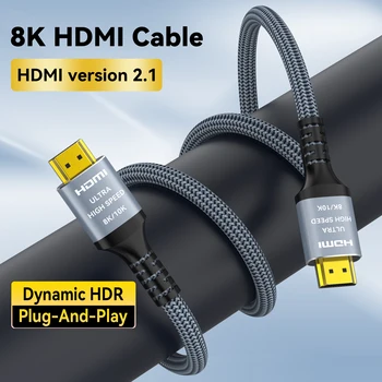 Кабел 8K HDMI 48 gbps Високоскоростен 8K60 4K120 144 Hz Сплетен Кабел HDMI 2.1 3D eARC HDCP 2.2 и 2.3 е Съвместим с Roku TV/PS5/HDTV/Blu