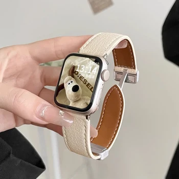 Каишка Apple iwatchs8 кожена s 7 с магнитна закопчалка 38MM40MM41MM42MM44MM45MM49MMS9 каишка за момичета Apple S6 s5s4s3