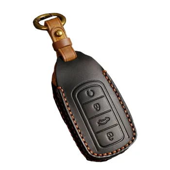 Калъф за ключове от кола, луксозен черен кожен калъф-ключодържател за Chery Omoda 5, отлично усещане за допир и амортизация