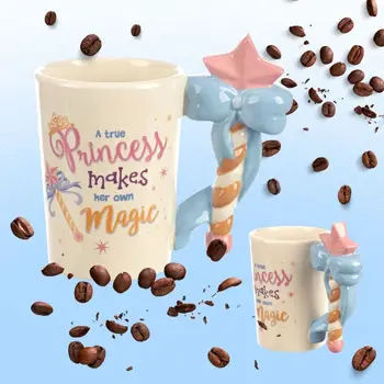 Керамична чаша Kawaii Ins, сладка принцеса с лък, Магическа пръчка, Чаша за кафе с мляко, Мультяшные букви, Графити, Чаша за следобеден чай, подарък за рожден Ден