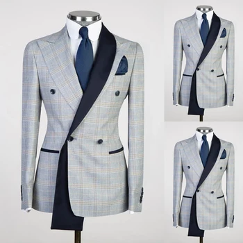 Класически памук мъжки сватбен костюм, ново бизнес приталенное палто от 2 теми, панталони за младоженеца, ушити по поръчка за официални събития, Индивидуални размери