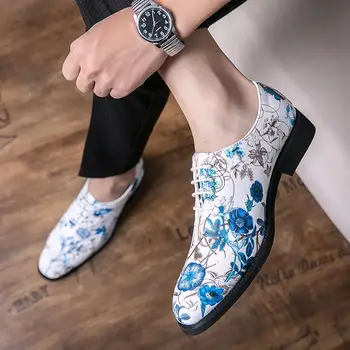 Кожени Мъжки обувки бизнес официалната облекло Пролетен костюм Мъжки ежедневни обувки в британския корейски стил Модерни сватбени обувки с остри ръбове За младоженеца