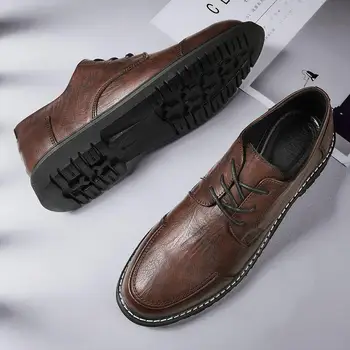 Кожени Мъжки обувки Пролет-Есен С Мека подметка В Британския стил, Сватбени Обувки за Булката, Мъжки Работни Бизнес Обувки За почивка, по-Ниски-T
