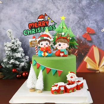 Коледен Празничен Topper за торти за момчета и момичета, Дърво, Дядо коледа, Елен, украса за торта във формата на снежинки, аксесоари за партита, подаръци за деца
