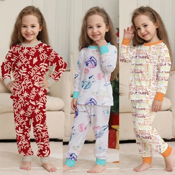 Коледна пижама за деца, комплект панталони с дълги ръкави за момичета, пижама с хубав принтом, комплект от 2 теми, четырехсезонная детска Коледна домашно облекло