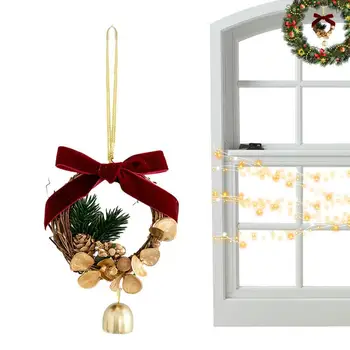 Коледна украса Златна камбанка, коледна гирлянда в селски стил, червено-зелена коледа камбанка с каишка-бантиком Коледна камбанка на входната врата, венец на вратата