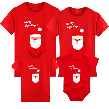 Коледно облекло за семейството с Дядо Коледа; дрехи за майка, баща, дъщеря и син; детски дрехи с къси ръкави; Тениска
