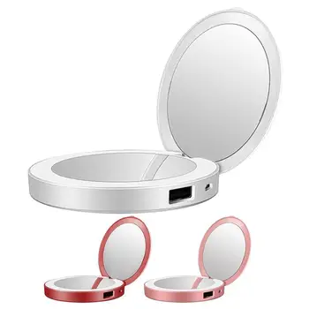 Компактни огледала LED Мини-огледало за грим, Ръчно складное, Малко Джобно Козметично USB