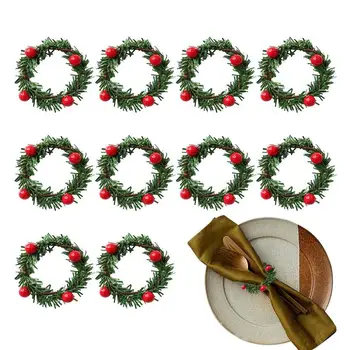 Комплект пръстени за салфетки от 10 плодове с борови игли, Коледа, Деня на Благодарността, Селска Фермерска къща, Поставки за пръстени за салфетки