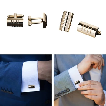 Копчета за мъжки костюм от 2 теми, копчета за ръкавели за сватбен смокинг, правоъгълни ръкавели в златната ивица на F0S4