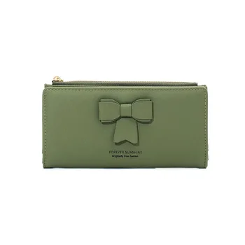 Корейската версия на модерния женски дълъг чантата, нов нишевый дизайн, сгъваем портфейл с лък, чанта за съхранение на карти