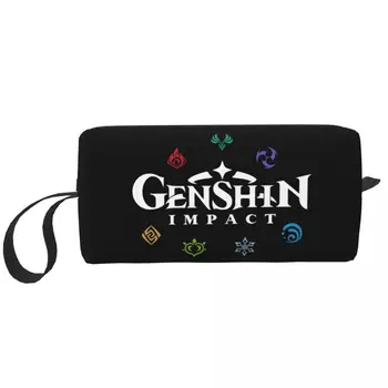Косметичка Genshin Impact Elements, женски козметични органайзер за пътуване, чанти за съхранение на тоалетни принадлежности от аниме 