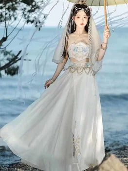 Костюм арабска принцеса Женствена рокля за индийски танци Бродирана костюм Hanfu White Party за ролеви игри костюмиран