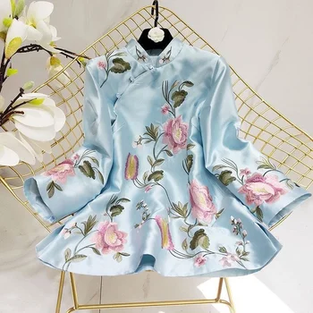 Костюм Тан Риза Национален стил Традиционна и Елегантна бродерия Дамски Китайска Реколта блуза Свободни дамски блузи Hanfu Нови