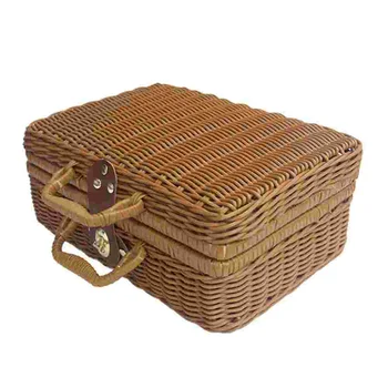 Кошница Сплетен куфар от ратан за пикник, Ракита кутия за съхранение, Реколта кутия, кошница за чанти, Подарък кутия за къмпинг, на багажника, селски калъф, фермерска къща в стил ретро