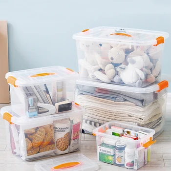 Креативен Органайзер за съхранение, Прозрачни Пластмасови Контейнери за съхранение на багаж, Преносим Кутия за съхранение с Голям капацитет, Кутия за съхранение на играчки, Кутия за съхранение на дрехи