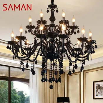 Кристална окачен лампа SAMAN е в европейски стил, Черна свещ, Луксозна Фоайе, Ресторант, Спалня, Вила, Полилей