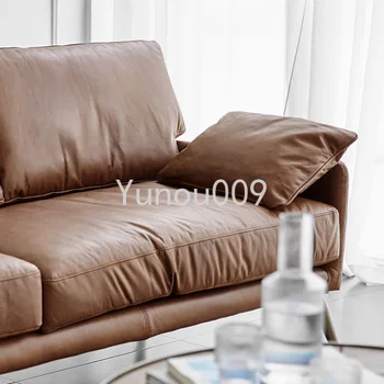 Лесно лукс и лекота в ретро стил, кожен диван за хол от маслен восък, триместен диван с директно до за малък апартамент 1-81