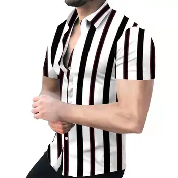 Летни мъжки луксозни ежедневни ризи в черно-бяла лента с гавайским принтом 2023, Лятна Мъжки дрехи, жилетка, риза с къс ръкав