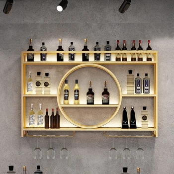 Луксозен винен шкаф, Стенен витринный шкаф за всекидневната, Златна рафтове за бутилки вино, Мебели за бар Estante De Vino