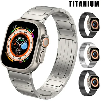 Луксозен Титан Каишка за Apple Watch Band Ultra 49 мм 45 мм 44 мм 41 мм 38 мм Мъжка Гривна Correa за iWatch SE 8 7 6 5 4 3