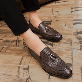Луксозна марка от естествена кожа, Модерен Мъжки Лоферы в бизнес стил, Черни обувки-oxfords с остри пръсти, Дишащи Официални Сватбени обувки