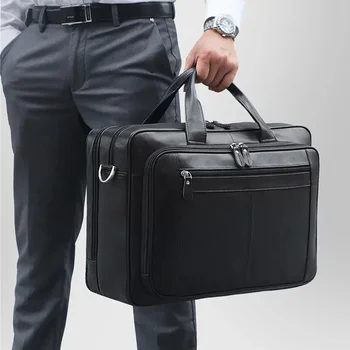 Луксозна мъжка чанта, мъжка чанта през рамо от естествена кожа, мъжки мултифункционален портфейл за пътуване с голям капацитет