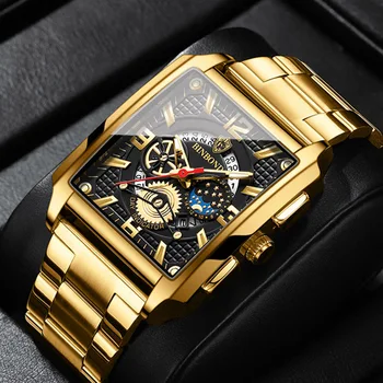 Луксозни маркови спортни мъжки кварцов часовник с квадратна календар Водоустойчив Светещи ръчни часовници Мъжки Бизнес подарък Златни часовници