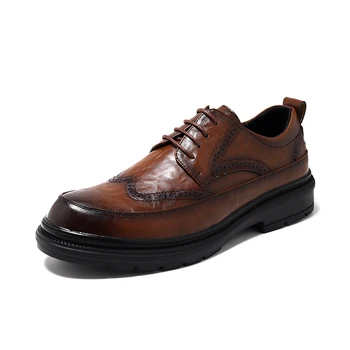 Луксозни мъжки модел обувки-броги от естествена кожа, Нов Стил, Марка Дизайнерски Реколта Сватбена Бизнес обувки за мъже