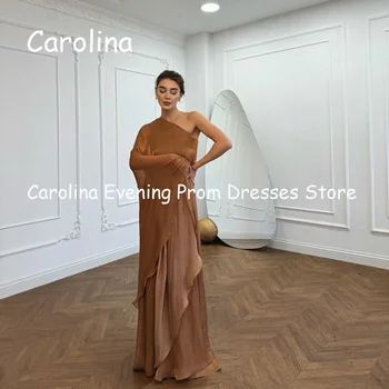 Луксозно рокля за бала от Каролинского шифон трапецовидна форма с едно рамо с дължина до пода, Вечерна елегантна красива вечерна рокля за жените 2023