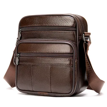 Малка мъжка чанта от естествена кожа, с модерна мъжка чанта през рамо, с висококачествена чанта през рамо от телешка кожа, мъжки портфейл-тоут