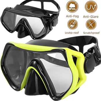 Маска за гмуркане с шнорхел, прозрачни очила, изработени от закалено стъкло с широк преглед, маска за подводно плуване с защита от течове, аксесоари за плуване за възрастни