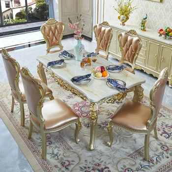 Мебели за трапезария Мрамор правоъгълна квадратна маса в европейски стил Луксозна вила от масивно дърво С аромат на Betel Color