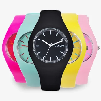 Модерен мъжки часовник, дамски кремава на цвят, Ултра-модерен подарък силиконов каучук, часове за отдих, ръчен часовник Geneva, женски желеобразные часовници