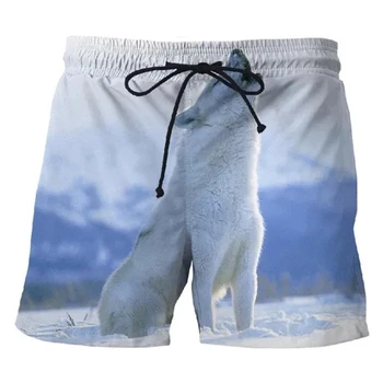 Модни плажни шорти с 3D принтом Вълк, мъжки и дамски къси панталони, дрехи с негабаритными джобове дантела, бански костюми, бански