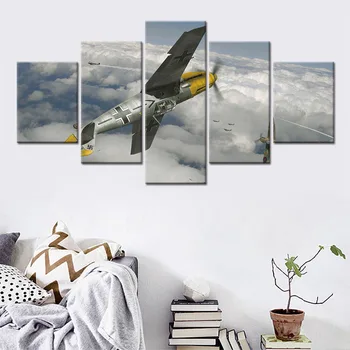 Модулен от 5 теми, Самолет, военен плакат, печат върху платно, Стенни живопис, Маслени картини, Печат на домашен интериор