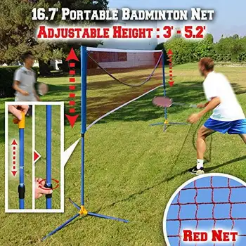 Мрежа за бадминтон Волейбол тенис на преносим окото с поставка за семеен спорт-16.7x2.5'