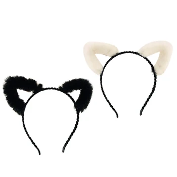 Мультяшная Хубава превръзка на главата под формата на котешки уши, панделка за коса, Пухкави шапки за парти, Превръзка от неопрен за коса, подпори за cosplay, Унисекс M6CD
