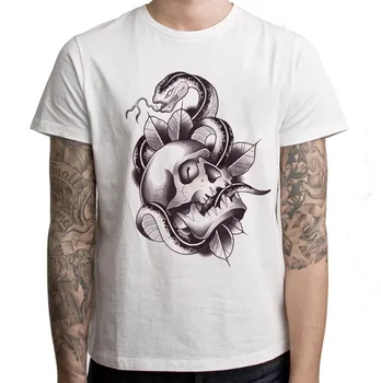 Мъжка тениска с татуировка на череп и змии
