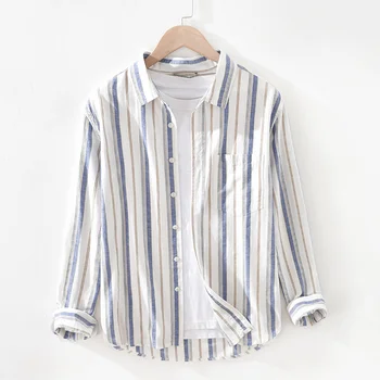 Мъжки бельо памучен риза в Японски стил Harajuku С дълъг ръкав, Приталенные Шарени Мъжки Ежедневни Дишащи Класически потник