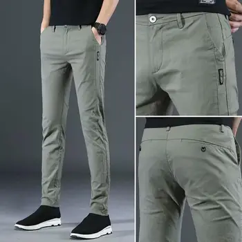 Мъжки ежедневни панталони Стилни мъжки панталони с висока талия, приталенные, дишащи Меки панталони директно намаляване с джобове за мъже за пролет-есен
