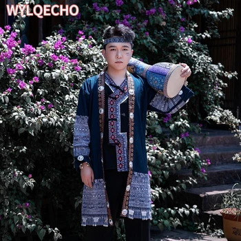 Мъжки костюм Хмонг Miao Комплект дрехи с бродерия ръчна изработка в етнически стил Топ Панталони, Палта