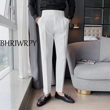 Мъжки костюми BHRIWRPY 2023 Пролет/ лято, ежедневни панталони с прав ръкав и висока талия, бизнес панталони за мъже
