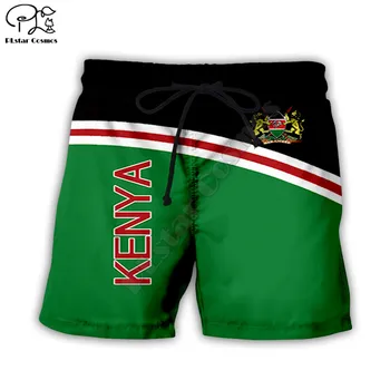 Мъжки летни ежедневни панталони с флага на Кения с 3D принтом, бързо съхнещи забавни плажни къси панталони с еластичен ластик на талията, директна доставка