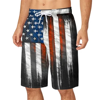 Мъжки патриотични плувни шорти, бързо съхнещи плажни бански с джобове - дизайн с флага на сащ за летни забавления и плувния костюм
