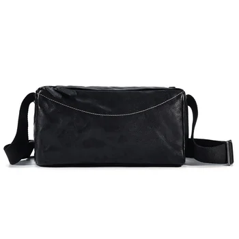 Мъжки реколта чанта-месинджър от естествена телешка кожа, модерен ежедневна чанта през рамо, малка чанта през рамо за пътуване от естествена кожа