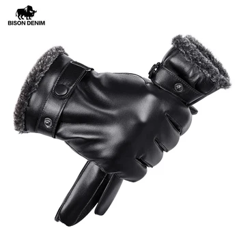 Мъжки Ръкавици От Естествена Кожа BISON DENIM, Зимни Класически Ръкавици От Естествена овча кожа, Меки Мъжки Улични Ръкавици, Ръкавици С Докосване на Екрана