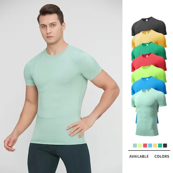 Мъжко спортно коригиращото бельо, облегающая дишаща тениска за бягане и фитнес с къс ръкав