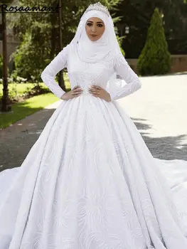 Мюсюлманската Бална рокля с 3D-мъниста, дантели, Дубайское Бална рокля, Булчински рокли, Струята Параклис, Блестящ Кристал, Саудитски Арабски сватбени рокли
